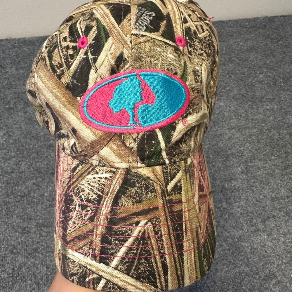 Mossy Oak Hat Womens OSFM Camo Pink Blue Logo Adjustable Outdoor Hunting Cap